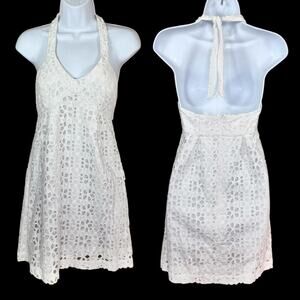 Tori Richard White Eyelet Open Back Halter Mini Dress 0